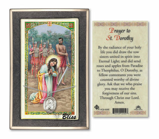 Silver Filled Saint Dorothy Medal on an 18 inch Lite Curb Chain with a Prayer to Saint Dorothy Prayer Card. Engraved Catholic Saint Jewelry