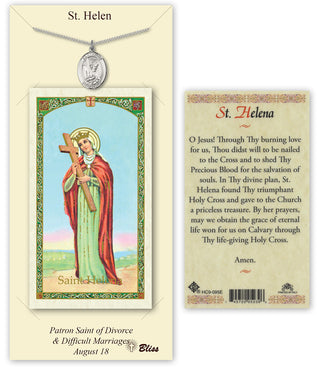 Pewter Saint Helen Medal on an 18 inch Lite Curb Chain with a Saint Helena Prayer Card. Engraved Catholic Saint Jewelry