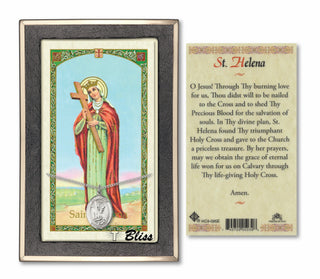 Silver Filled Saint Helen Medal on an 18 inch Lite Curb Chain with a Saint Helena Prayer Card. Engraved Catholic Saint Jewelry
