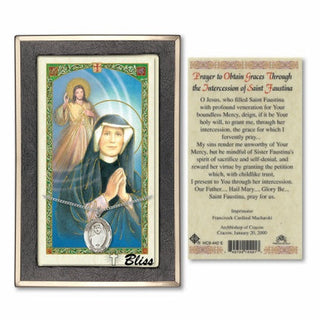 Silver Filled Saint Maria Faustina Medal on an 18 inch Lite Curb Chain with a The Intercession of Saint Faustina Prayer Card. | Engravable