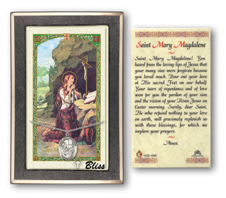 Sterling Silver Saint Mary Magdalene Medal | 18-inch Chain | Prayer to St Mary Magdalene Prayer Card Engraved Catholic Saint Jewelry
