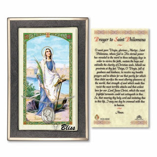 Sterling Silver Saint Philomena Medal on an 18 inch Lite Curb Chain with a Prayer to St Philomena Prayer Card. | Engravable