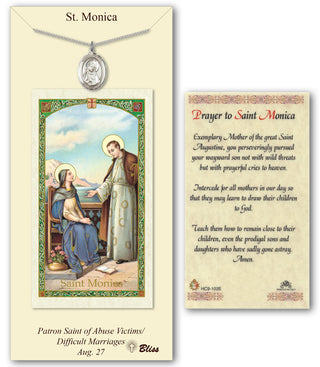 Pewter Saint Monica Medal on an 18 inch Lite Curb Chain with a Prayer to St Monica Prayer Card. | Engravable