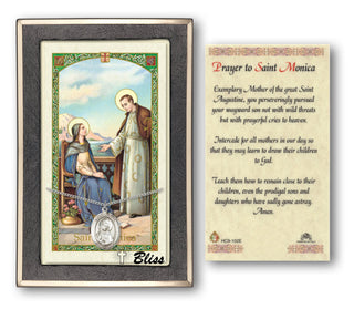 Sterling Silver Saint Monica Medal on an 18 inch Lite Curb Chain with a Prayer to St Monica Prayer Card. | Engravable