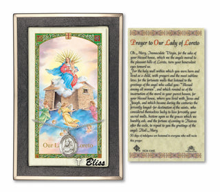 Silver Filled Our Lady of Loretto Medal on an 18 inch Lite Curb Chain with a Prayer to Our Lady of Loreto Prayer Card. | Engravable