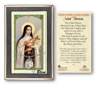 Silver Filled Saint Theresa Medal on an 18 inch Lite Curb Chain with a St Theresa Little Flower Prayer Card. | Engravable