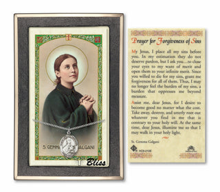 Silver Filled Saint Gemma Galgani Medal on an 18 inch Lite Curb Chain with a St Germma Galgani Prayer Card. Engraved Catholic Saint Jewelry