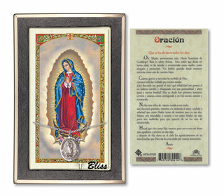 Sterling Silver Virgen de Guadalupe Medal Necklace with Our Lady of Guadalupe -Oracions Todos Los Dias Prayer Card