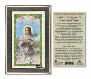 Silver Filled Saint Maria Goretti Medal on an 18 inch Lite Curb Chain with a Prayer to St Maria Goretti Prayer Card. Engraved Catholic Saint Jewelry