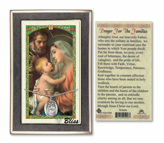 Silver Filled Holy Family Medal on an 18 inch Lite Curb Chain with a Holy Family - Prayer for Families Prayer Card. Engraved Catholic Saint Jewelry