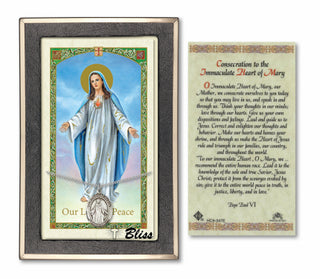 Silver Filled Our Lady of Peace Medal on an 18 inch Lite Curb Chain with a Our Lady of Peace - Consecration Prayer Card. | Engravable