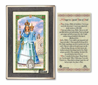 Silver Filled Our Lady of Consolation Medal on an 18 inch Lite Curb Chain with a Prayer to Our Lady of Consolation Prayer Card. | Engravable
