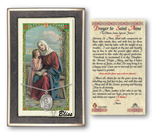 Sterling Silver Saint Anne Medal on an 18 inch Lite Curb Chain with a Prayer to St Anne Prayer Card. | Engravable