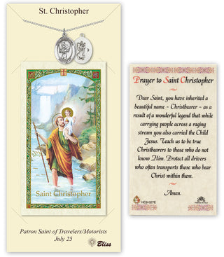 Pewter Saint Christopher/Baseball Medal on an 18 inch Lite Curb Chain with a Prayer to St Cristopher Prayer Card.