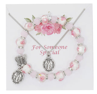 Pink Flower Brac & Miraculous Pendant