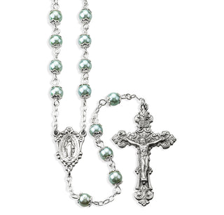 Light Blue Faux Pearl Double Capped New England Pewter Rosary