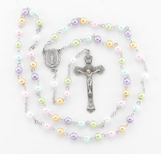 6mm Pearlized Multi-Color Beads with Pewter Crucifix and Center