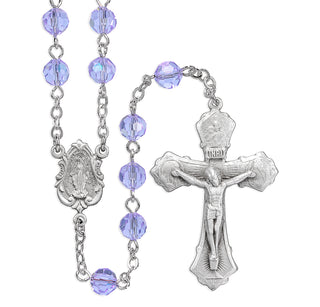 6mm Tin Cut Alexandrite Aurora Borealis Bead with New England Pewter Crucifix and Center