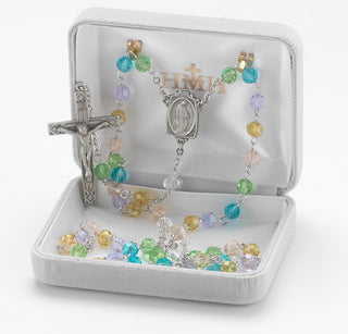 6mm Multi-Color Crystal Beads with Pewter Crucifix and Center