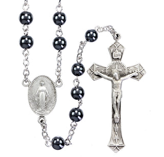 6mm Hematite Bead with New England Pewter Crucifix and Center