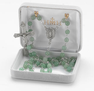 6mm Adventurine Gemstone Bead Rosary made with Genuine Pewter Crucifix and Centerpiece