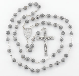 6mm Genuine Lime Gemstone Bead with New England Pewter Crucifix and Center