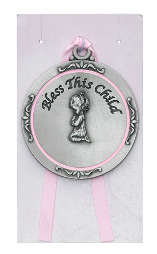 Girls Pink Cross Crib Medal Bs4