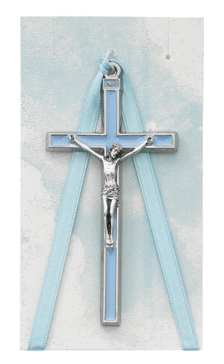 3.75 In. Blue Crib Crucifix With Blue Ribbon, 