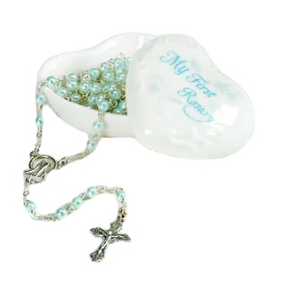 "My First Rosary" Porcelain Box with Blue Rosary