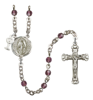 Silver Plated 4mm Austrian Crystal Scapular Rosary in Amethyst