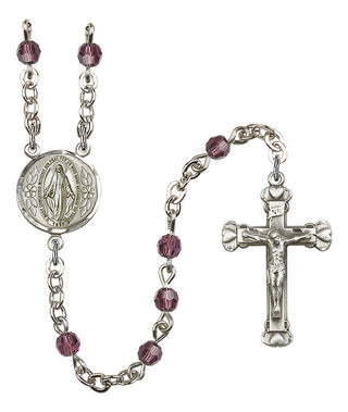 Silver Plated 4mm Austrian Crystal Miraculous Rosary in Amethyst