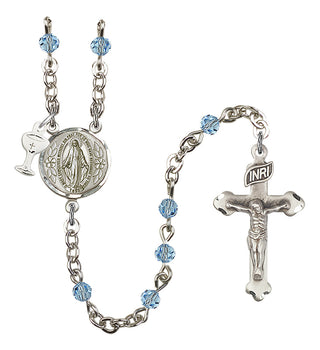 Silver Plated 4mm Austrian Crystal Scapular Rosary in Aqua