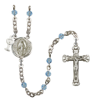 Silver Plated 4mm Austrian Crystal Scapular Rosary in Aqua