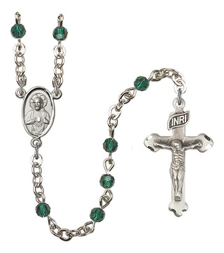Silver Plated 4mm Austrian Crystal Scapular Rosary in Emerald