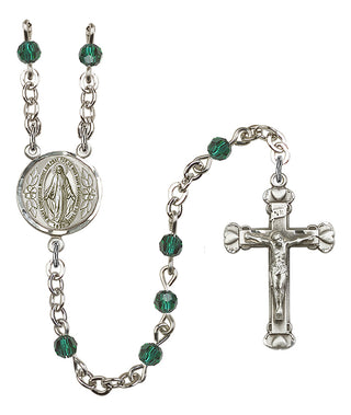Silver Plated 4mm Austrian Crystal Miraculous Rosary in Emerald