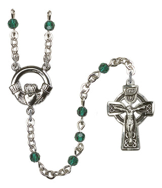Silver Plated 4mm Austrian Crystal Miraculous Rosary in Emerald
