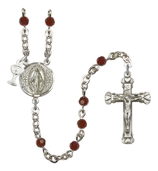 Silver Plated 4mm Austrian Crystal Scapular Rosary in Garnet
