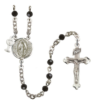 Silver Plated 4mm Austrian Crystal Scapular Rosary in Jet