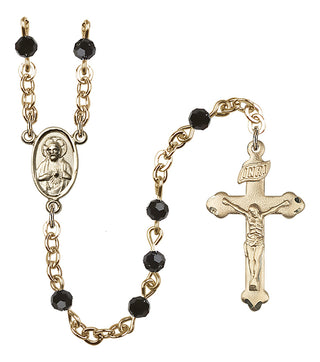 Gold Plated 4mm Austrian Crystal Scapular Rosary in Jet