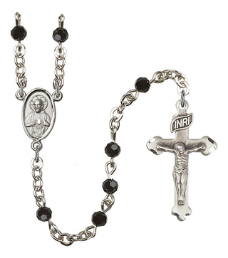 Silver Plated 4mm Austrian Crystal Scapular Rosary in Jet