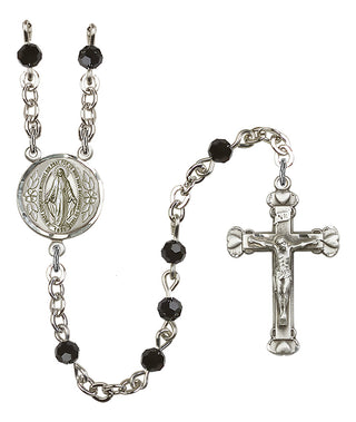Silver Plated 4mm Austrian Crystal Miraculous Rosary in Jet