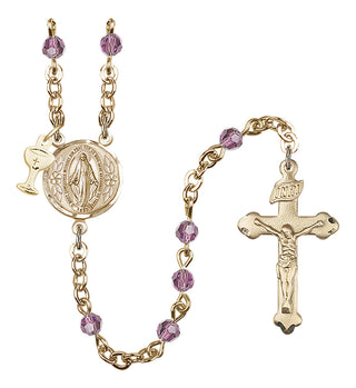 Gold Plated 4mm Austrian Crystal Scapular Rosary in Light Amethyst