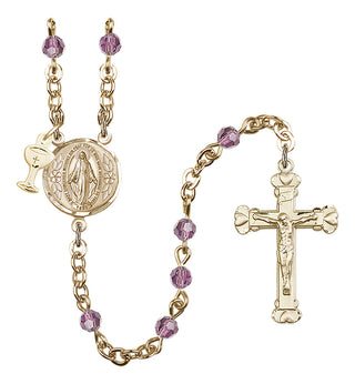 Gold Plated 4mm Austrian Crystal Scapular Rosary in Light Amethyst