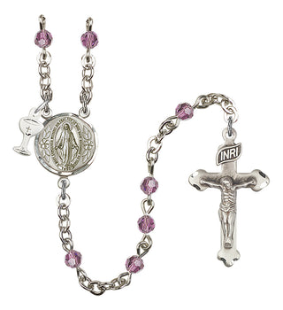 Silver Plated 4mm Austrian Crystal Scapular Rosary in Light Amethyst