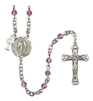 Silver Plated 4mm Austrian Crystal Scapular Rosary in Light Amethyst