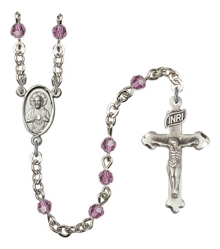 Silver Plated 4mm Austrian Crystal Scapular Rosary in Light Amethyst