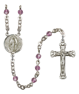 Silver Plated 4mm Austrian Crystal Miraculous Rosary in Light Amethyst