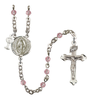 Silver Plated 4mm Austrian Crystal Scapular Rosary in Light Rose