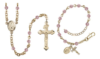 Gold Plated 4mm Austrian Crystal Scapular Rosary in Light Rose