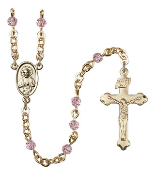 Gold Plated 4mm Austrian Crystal Scapular Rosary in Light Rose